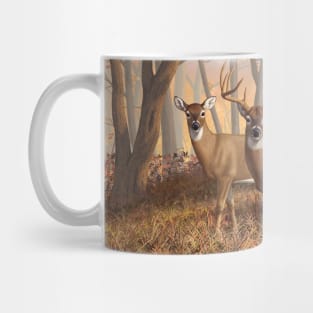 Whitetail Deer Buck and Doe in Autumn Woods Mug